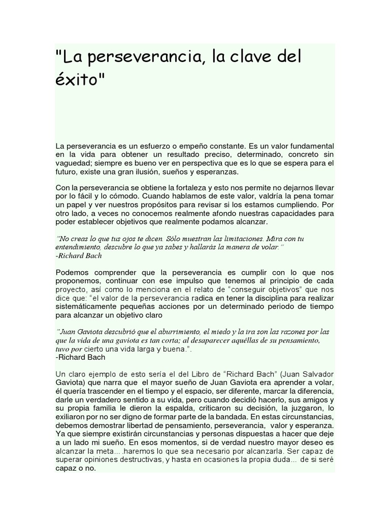 La perseverancia como clave del éxito | PDF | Vida | Aprendizaje