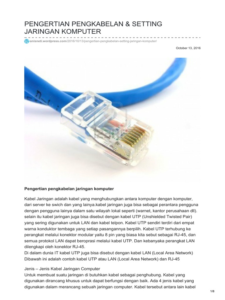 Ukuran Tipe Dan Jenis Kabel Jaringan Ukuran Tipe Dan Jenis Kabel Jaringan