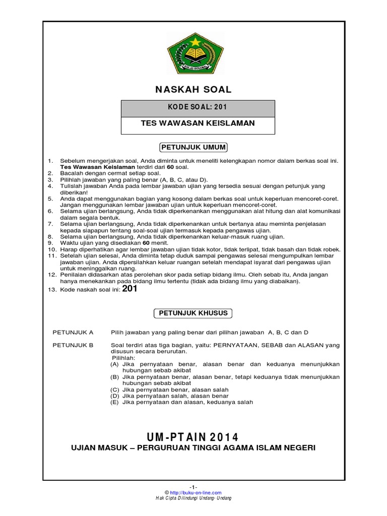 2014 Soal Um Ptkin Keislaman