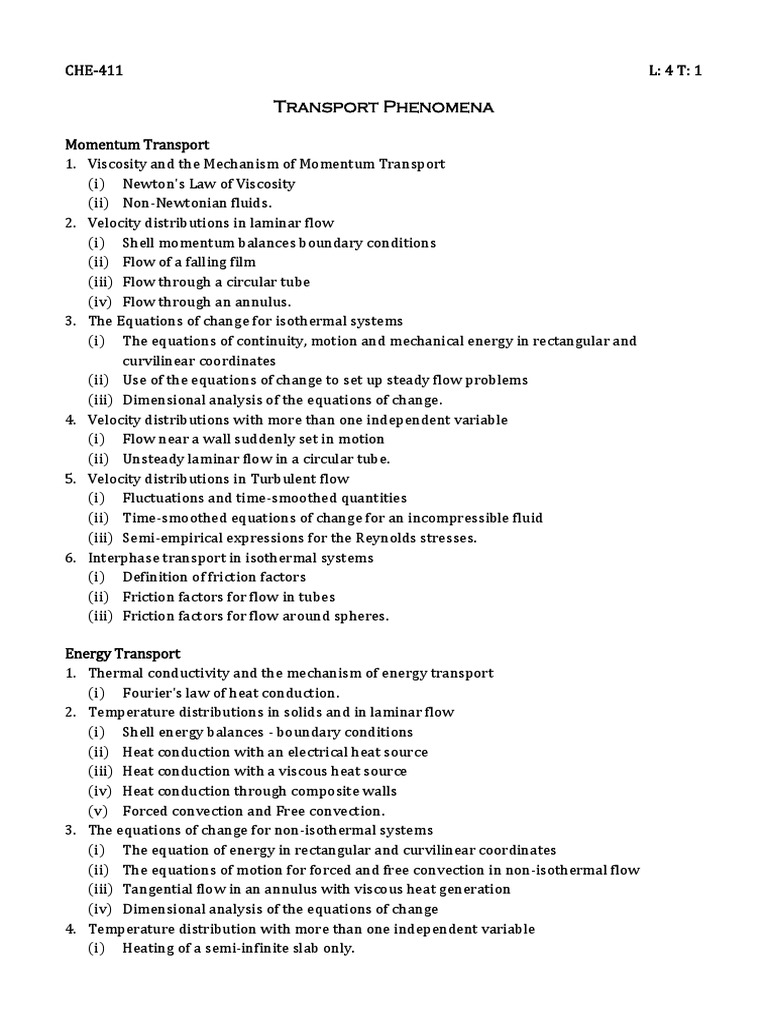 Transport Phenomena Course Overview | PDF | Diffusion | Fluid Dynamics