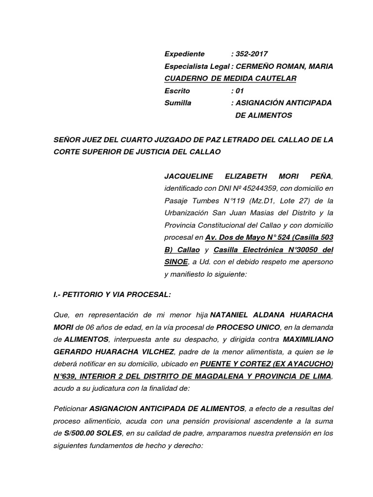 Asignación Anticipada de Alimentos | PDF | Manutención de los hijos |  Demanda judicial