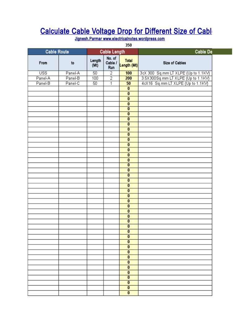 Cable Volatge Drop For Different Size of Cables (1.1.17) | PDF | Power ...