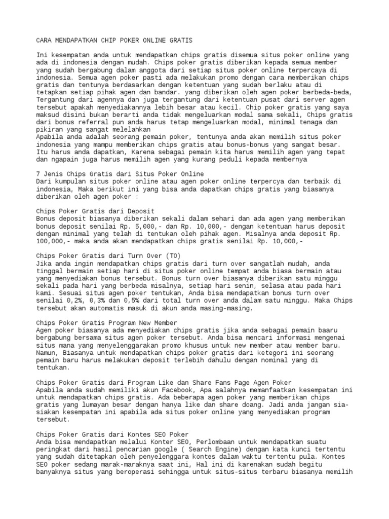 Cara Mendapatkan Chip Poker Online Gratis PDF