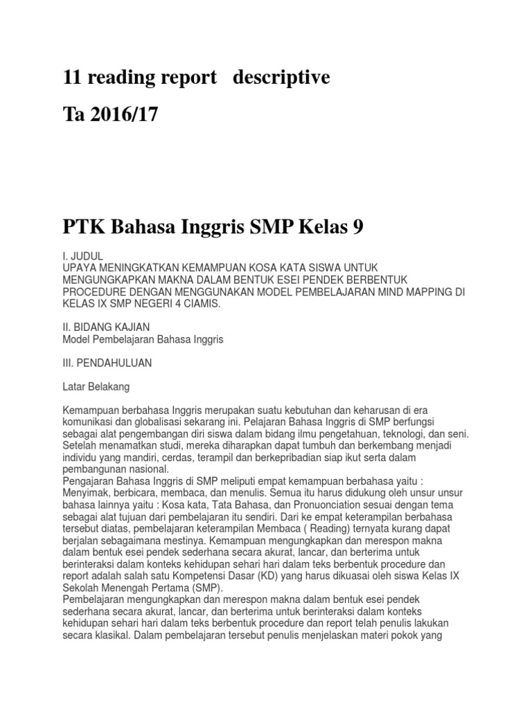 PTK Bahasa Inggris SMP Kelas 9