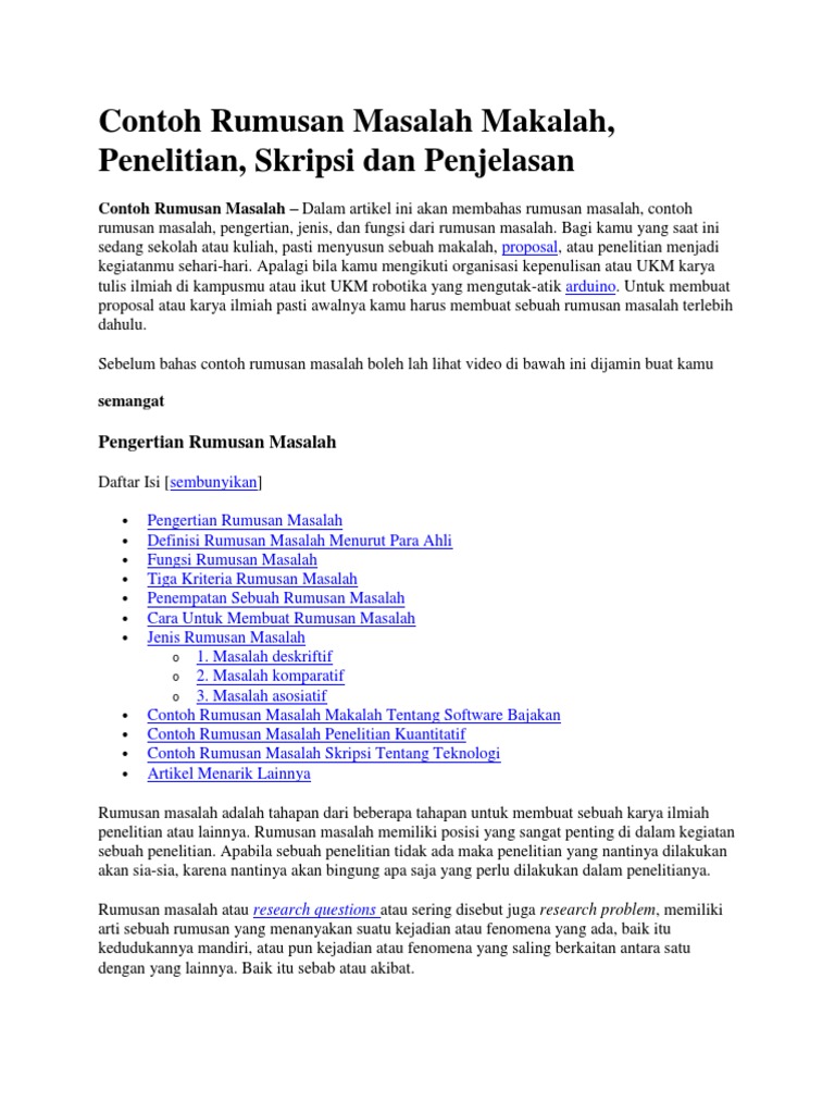Contoh Rumusan Masalah Makalah Pdf