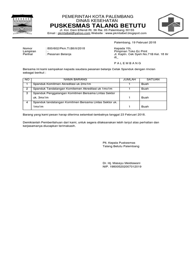 Format Nota Pesanan Barang Pemerintah Sekolah Siswa