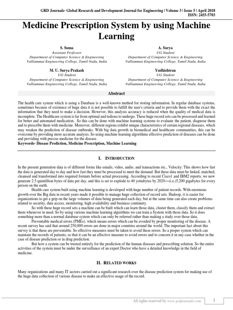 Medicine Prescription Using Machine Learning | PDF | Machine Learning ...