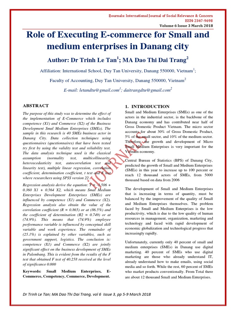 Role of Executing E-Commerce For Small and Medium Enterprises in Danang ...