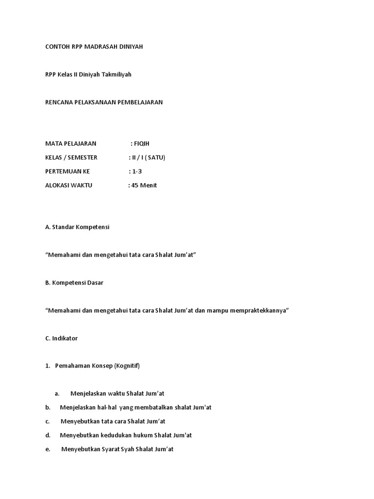 Contoh Kop RPP Madrasah Diniyah | PDF