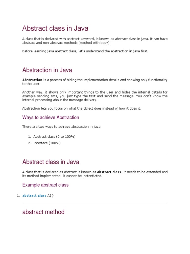 Abstract Class In Java Class Computer Programming Method