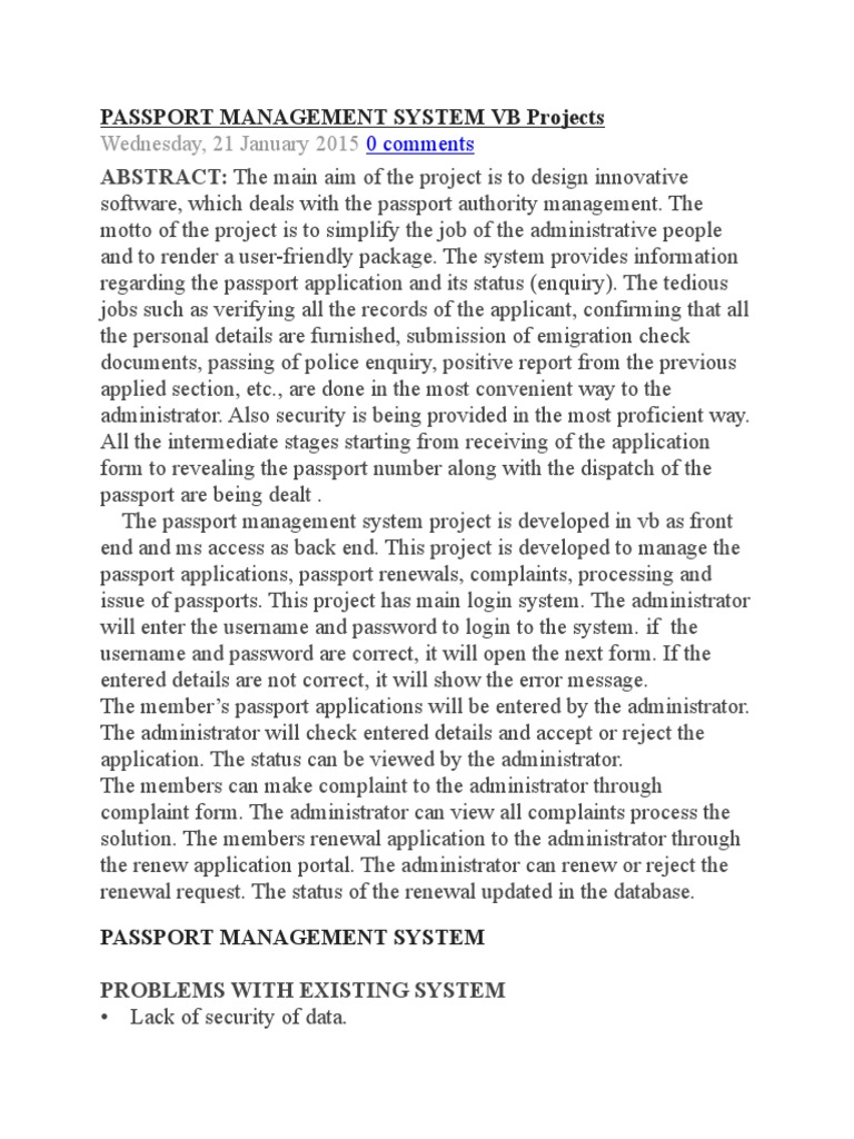 Passport Management System VB Projects PDF Passport Use Case