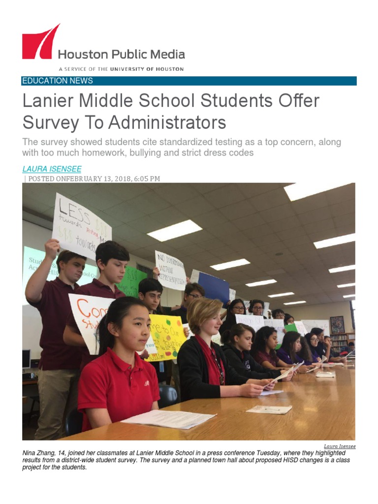 Houston Public Media - Lanier Middle School Students Offer Survey To ...