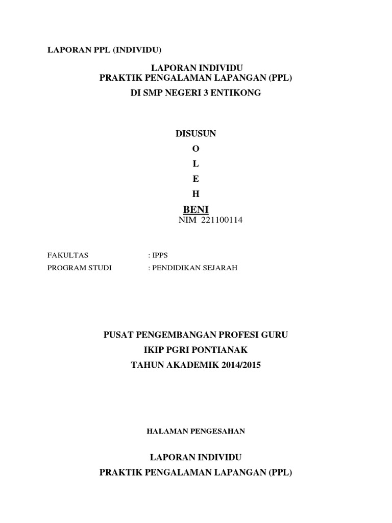 Contoh Laporan Ppl Individu Jurusan Pai 2020