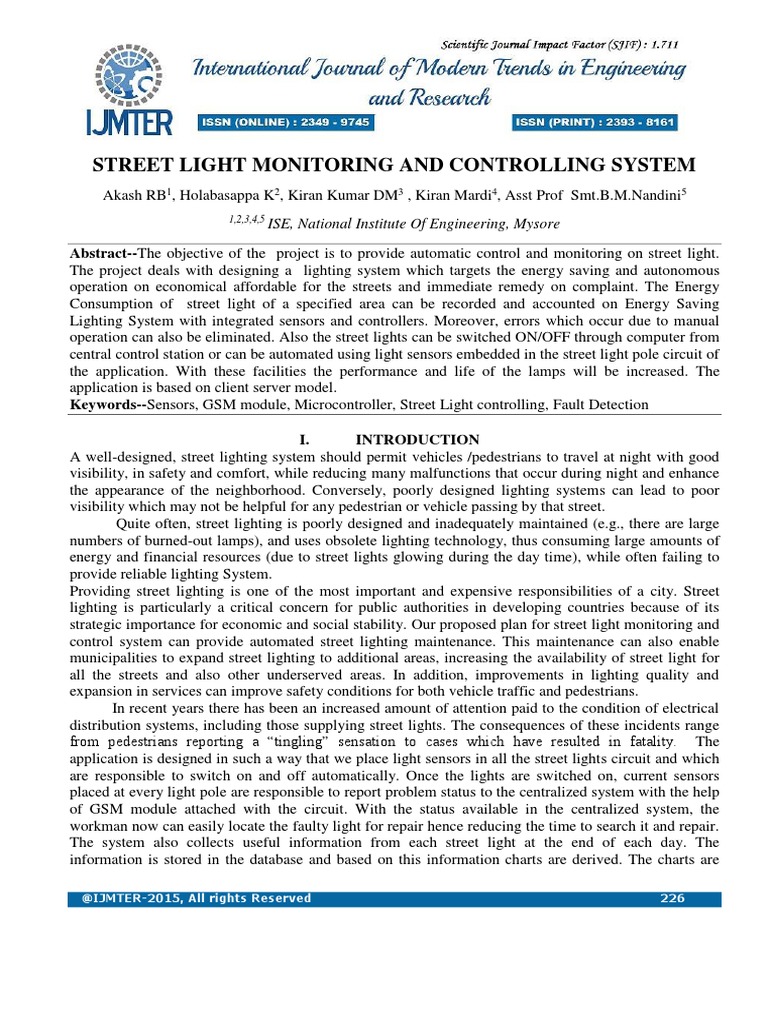 Street Light Monitoring and Controlling System PDF Street Light