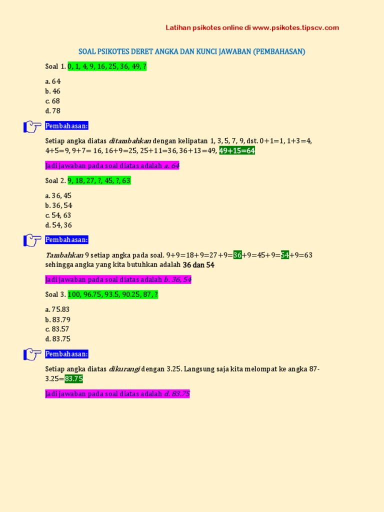 Contoh Soal Psikotes Deret Angka Dan Jawabannya Pdf
