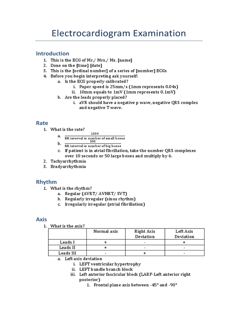 ECG Examination and Interpretation Guide | PDF | Electrocardiography ...