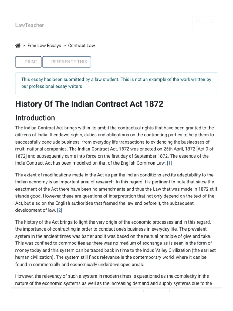 History of The Indian Contract Act 1872 | PDF | Equity (Law) | Lawsuit