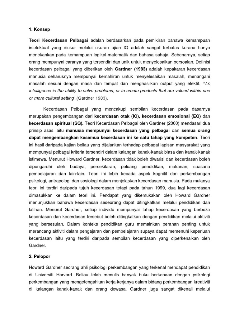 Teori Kecerdasan Pelbagai Gardner | PDF | Pengembangan Diri | Sains ...
