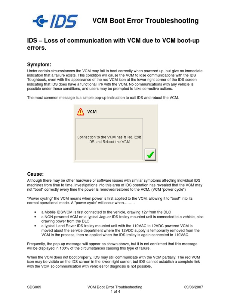 VCM Boot Error and Communication Fixes | PDF | Booting | Troubleshooting