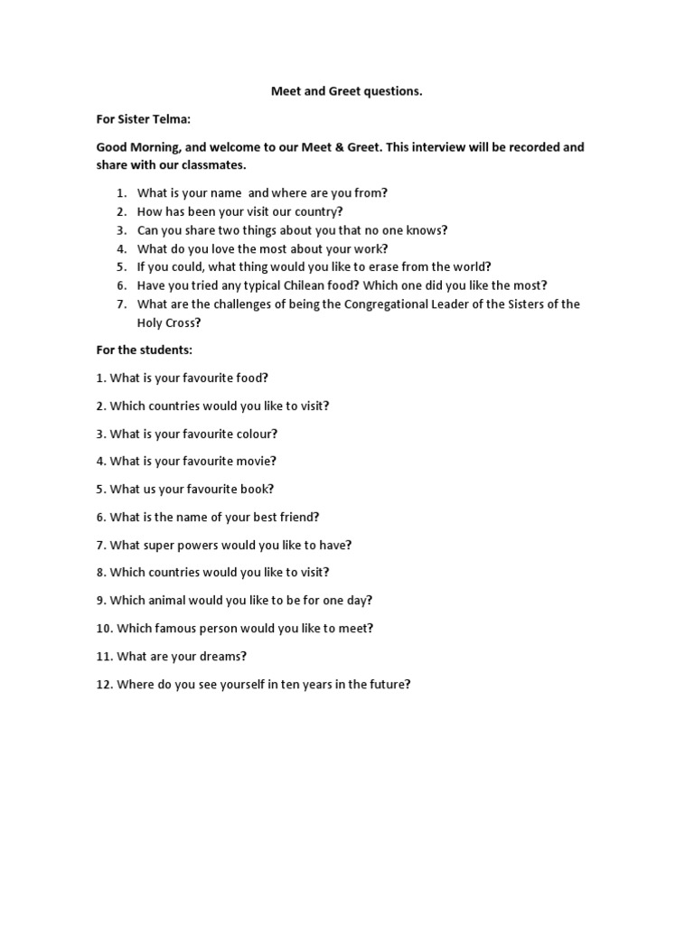Meet and Greet Questions PDF
