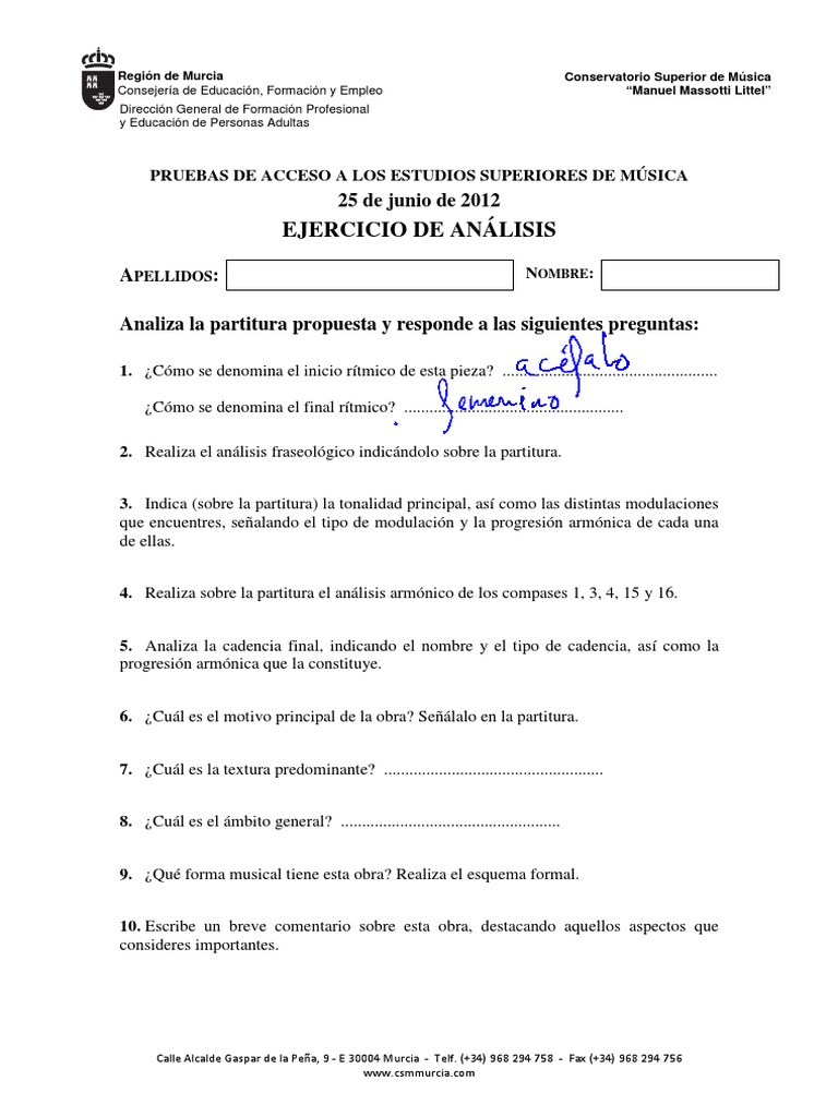 Pruebas de Acceso Conservatorio Murcia | PDF | Ritmo | Partituras