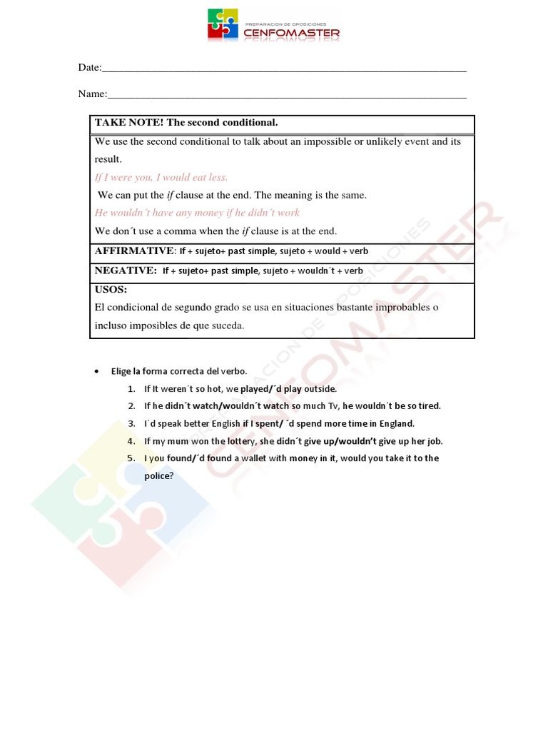 Condicional Segundo y Tercer Tipo | PDF | Grammar | Syntax