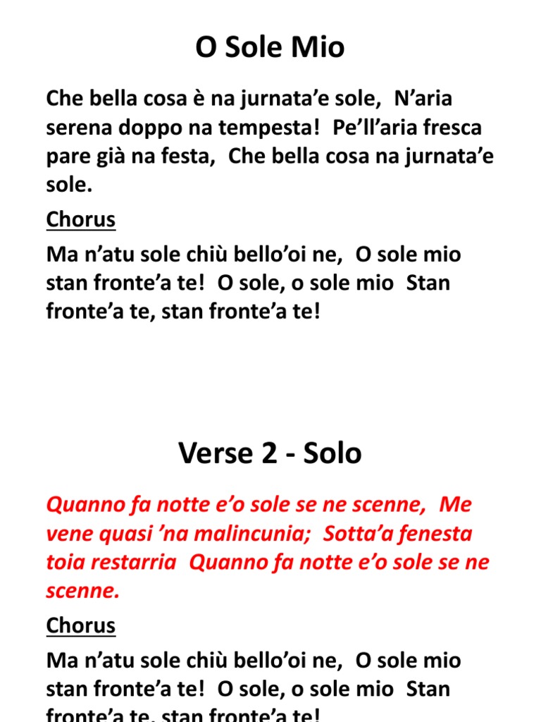 Testo o Sole Mio | PDF