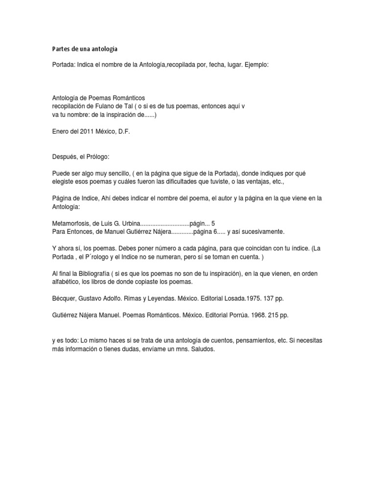 Partes de Una Antología