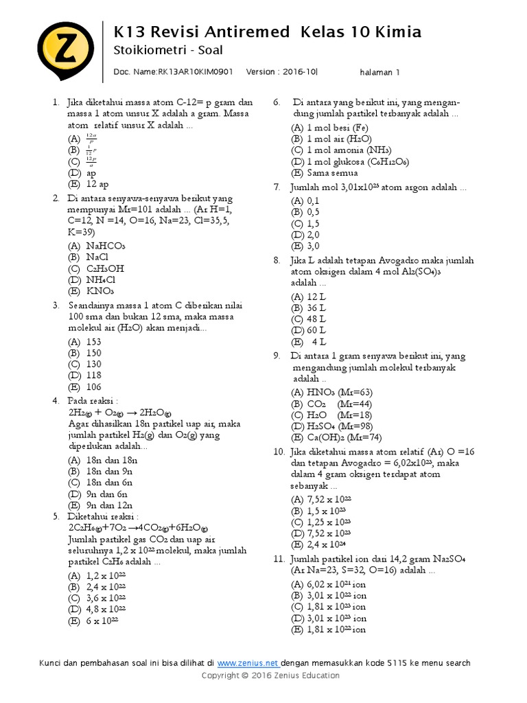 Soal Un Kimia 2018 Zenius