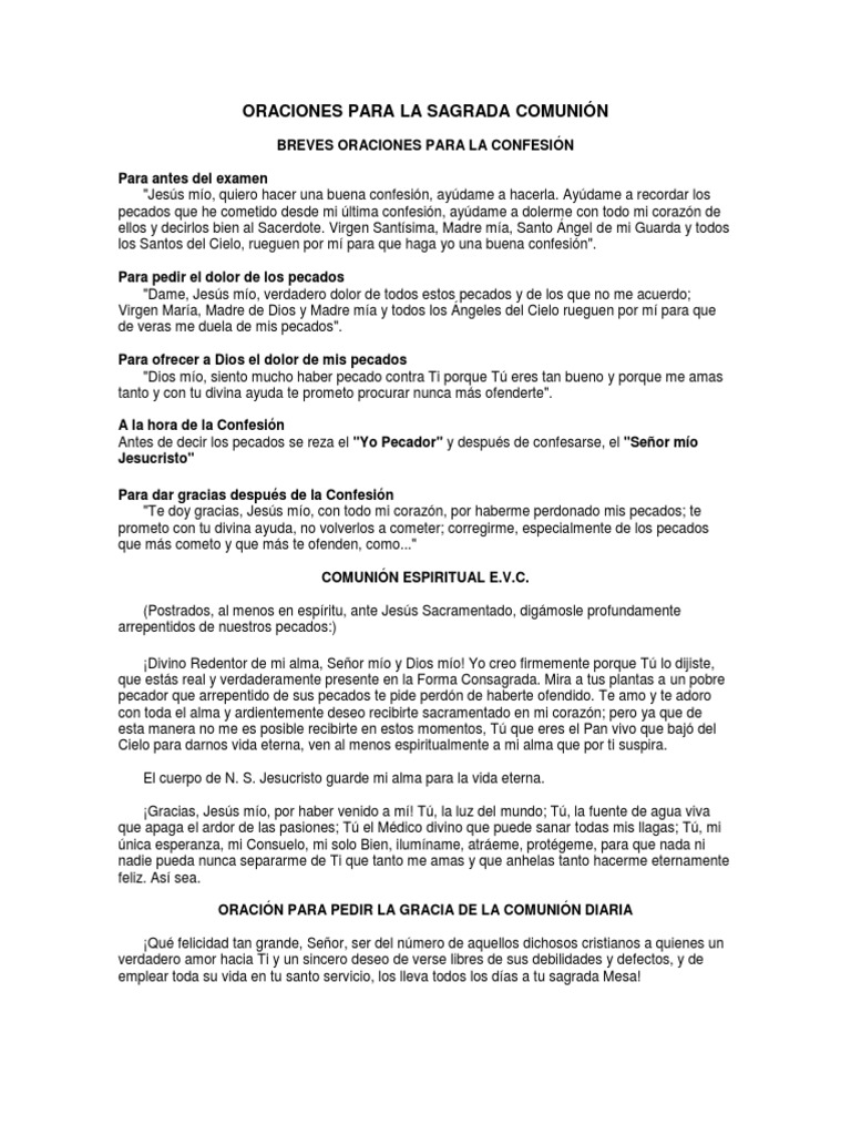 Evc - Oraciones para La Sagrada Comunion | PDF | eucaristía | Pecado