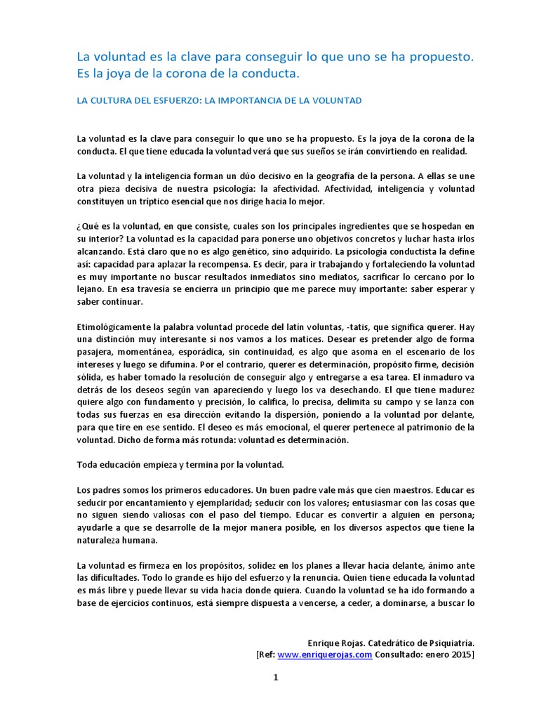 La Voluntad Es La Clave E.rojas | PDF | Sicología | Conceptos psicologicos