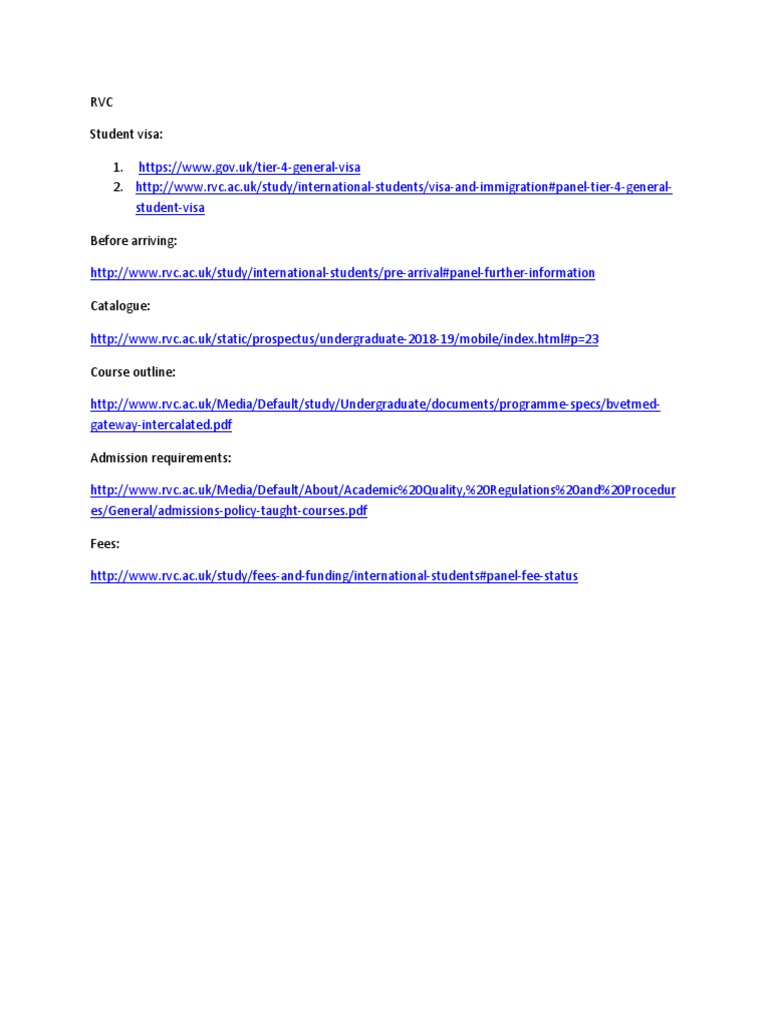 RVC Entry Requirements for International Students | PDF