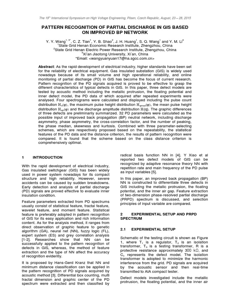 Partial Discharge Pattern Recognition in GIS | PDF | Spectral Density ...