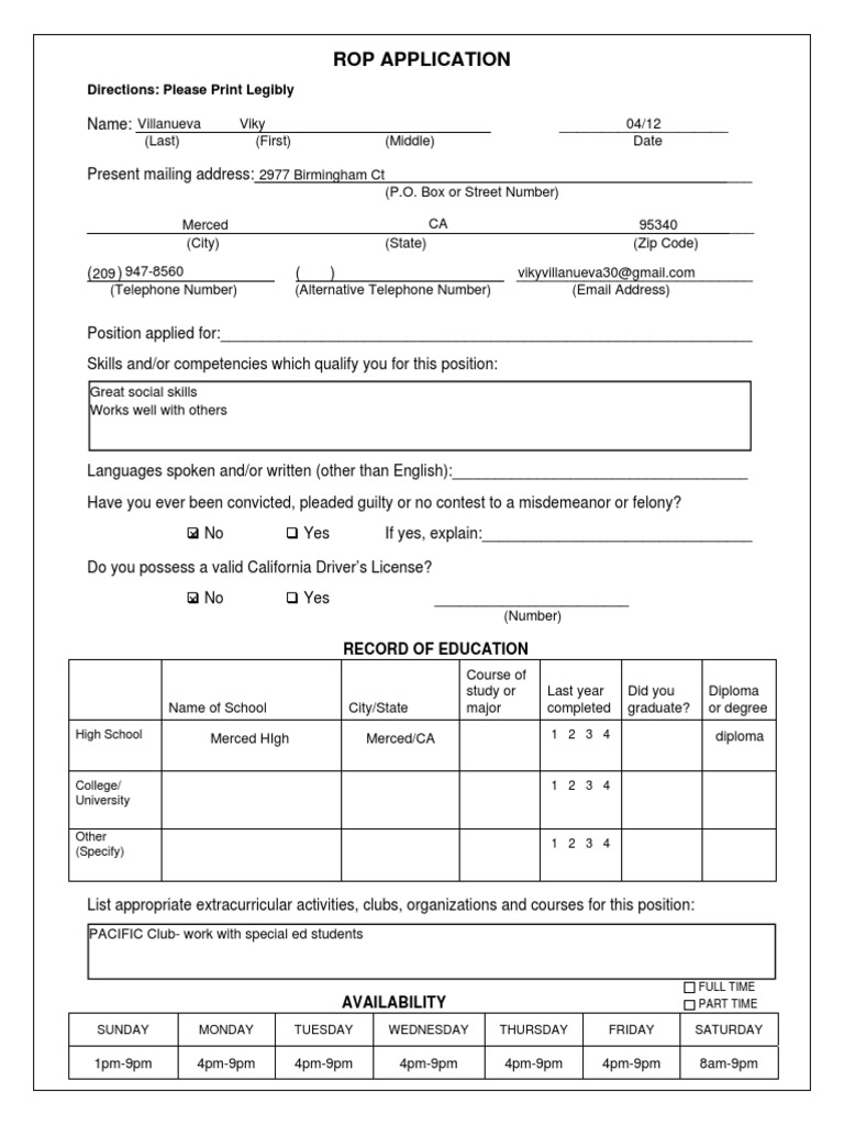 Microsoft Word - Rop Job Application With Availablity Front-For ...