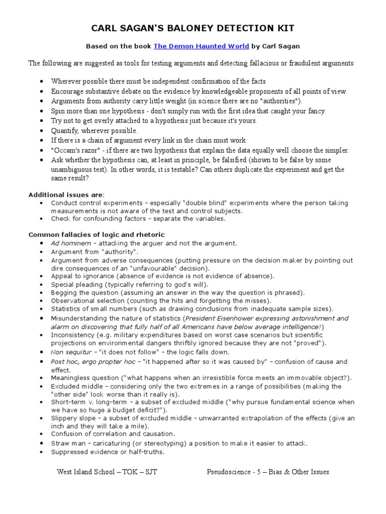 Baloney Detection Kit Download Free PDF Experiment Argument