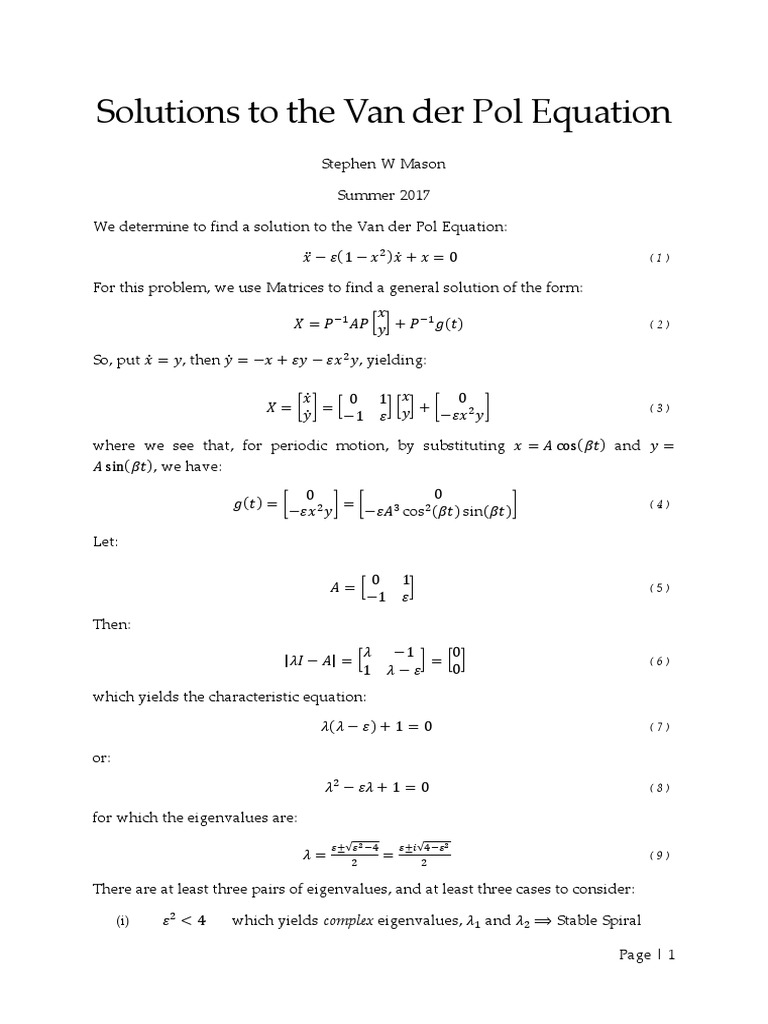 Solutions to the Van der Pol Equation | PDF | Eigenvalues And ...