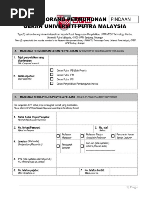 Borang Permohonan Geran Putra 2016 Pdf
