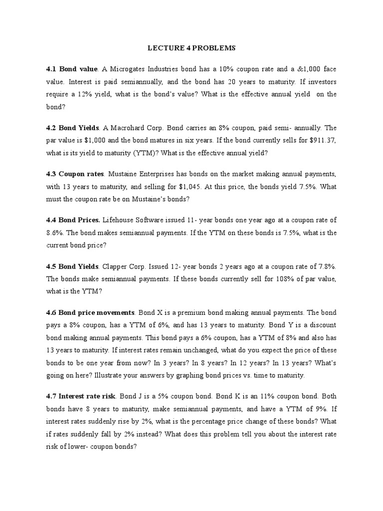 Lecture 4 Problems Pdf Bonds Finance Yield Finance