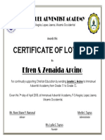 Certificate of Loyalty: Efren & Zenaida Arcino