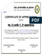 Mr. Rogelio C. Evangelista: Certificate of Appreciation