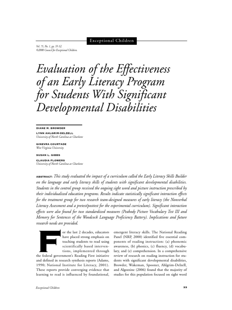 Evaluation of The Effectiveness of An Early Literacy Program For ...