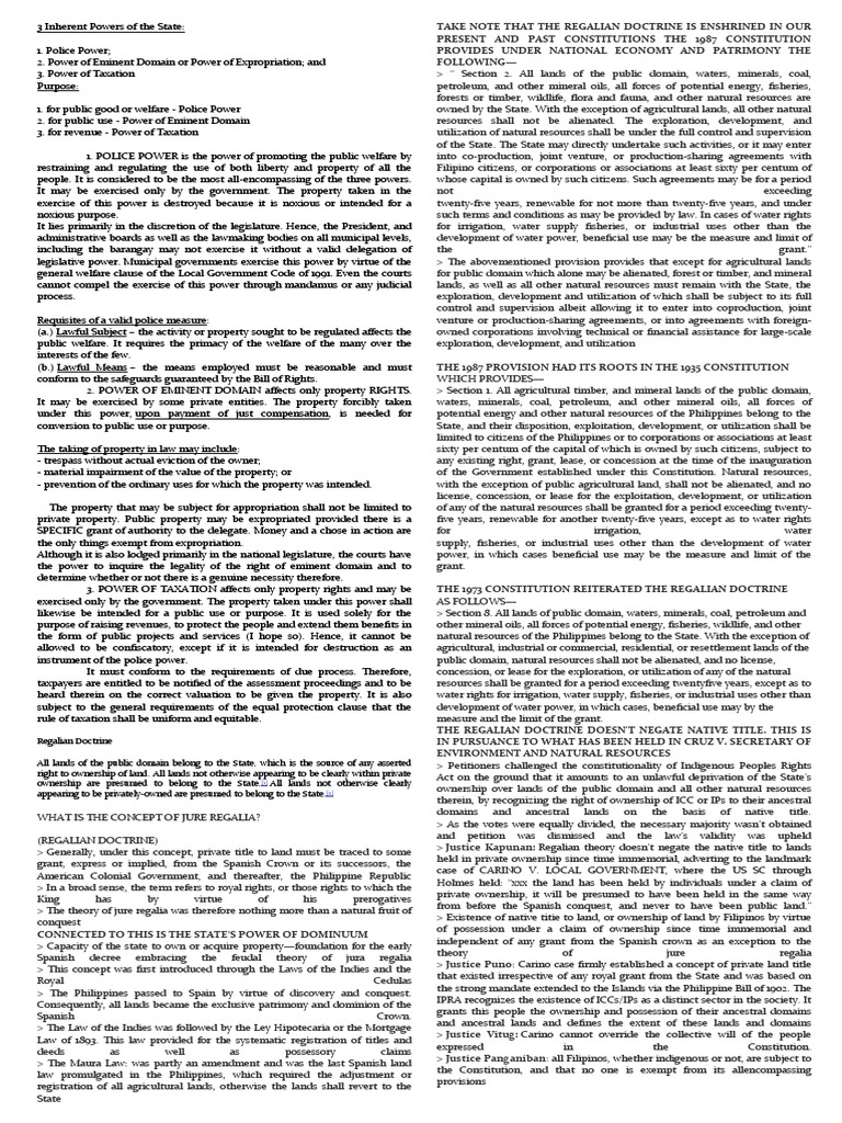 3 Inherent Powers of The State | PDF | Eminent Domain | Property