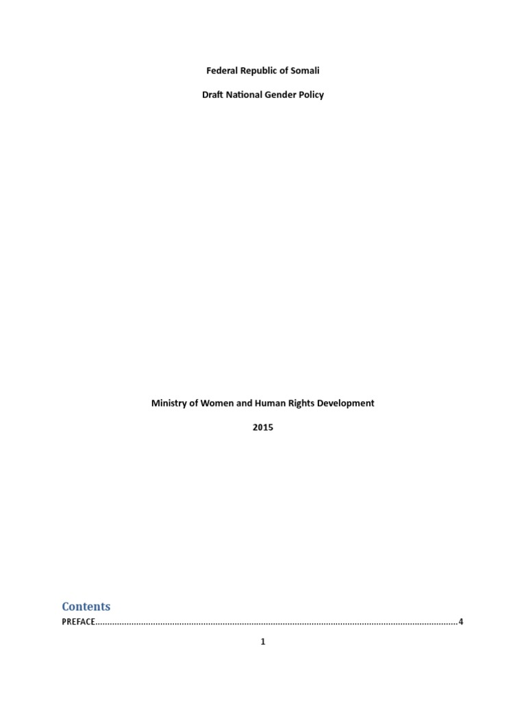 Somalia Draft National Gender Policy | PDF | Gender Equality | Gender ...