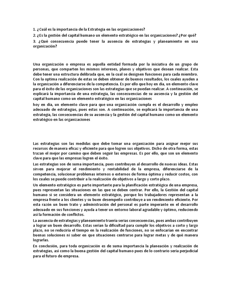 Ensayo Capital Humano Pdf Planificación Planificación Estratégica