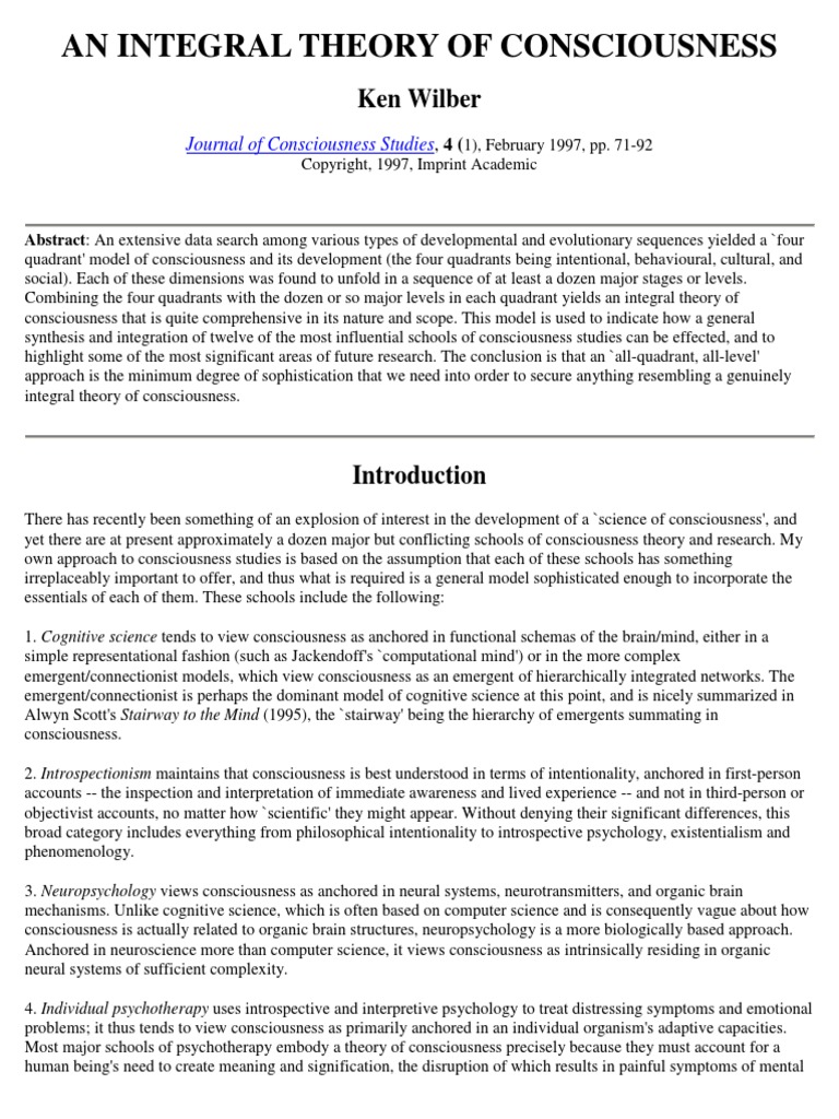 Integral Theory of Consciousness Model | PDF | Consciousness | Truth