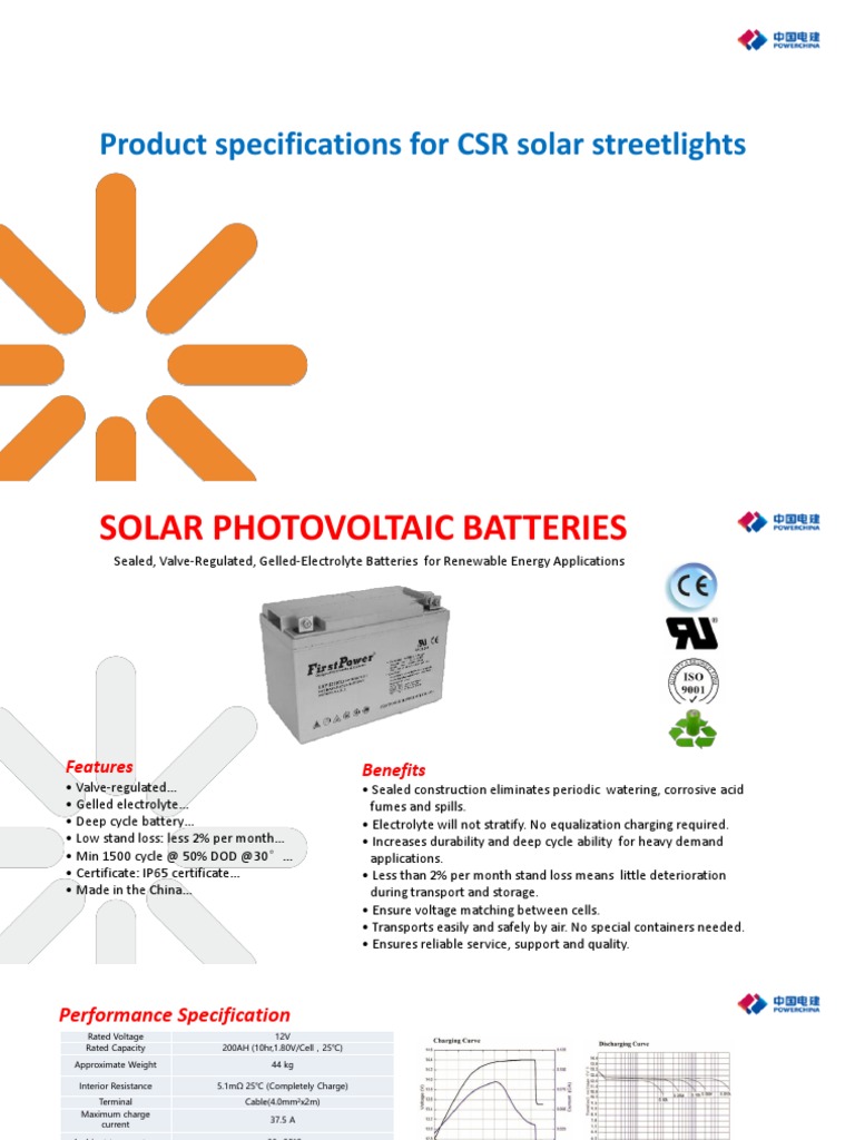 CSR Solar Streetlight Specs & Features | PDF | Battery (Electricity ...