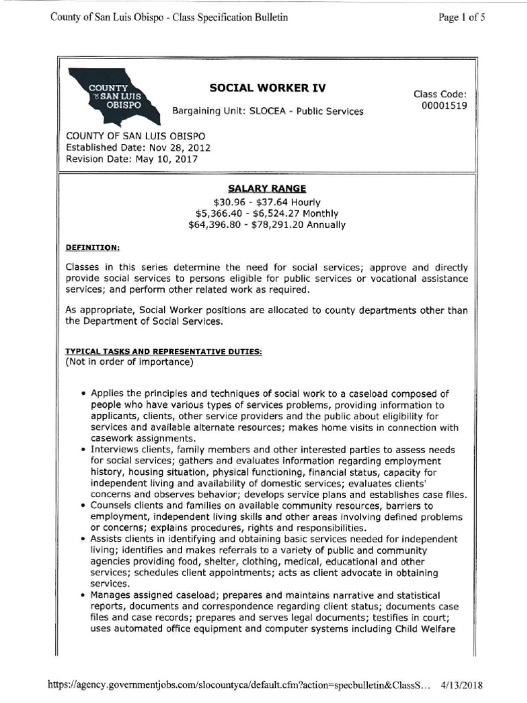 Social Worker Requirements COUNTY OF SAN LUIS OBISPO Social Work