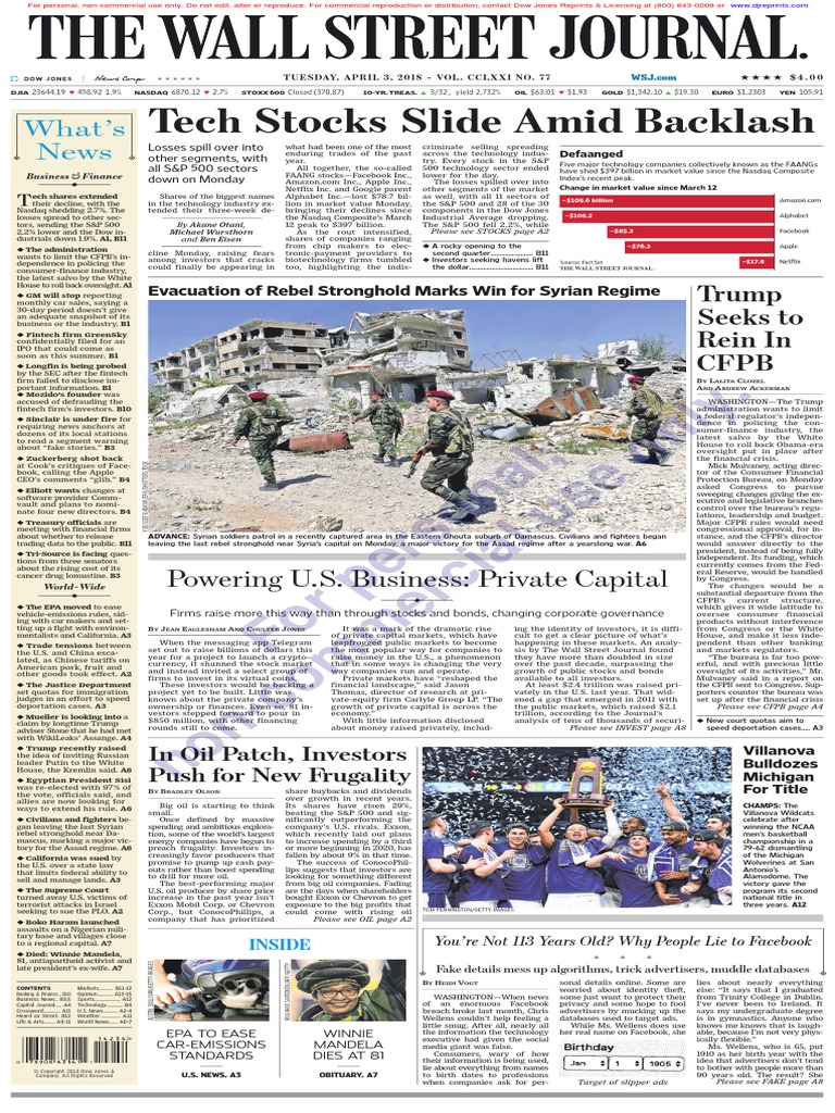 Wallstreetjournal 20180403 TheWallStreetJournal | PDF | Dow Jones  Industrial Average | S&P 500 Index