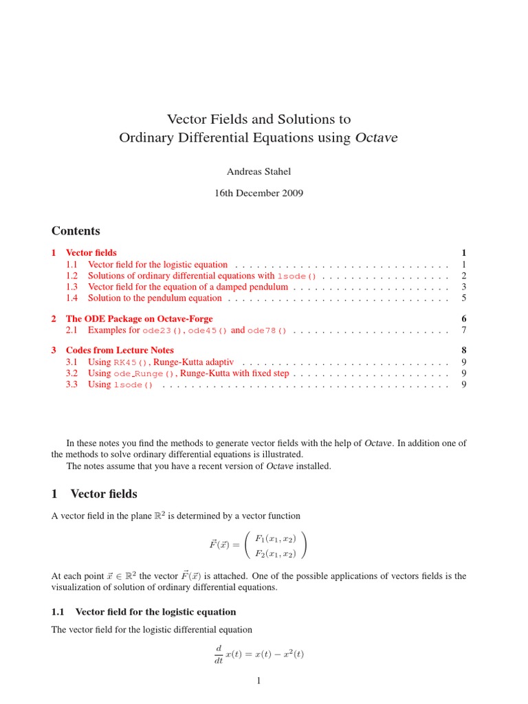 Vector Fields in ODEs with Octave | PDF | Equations | Mathematical Objects