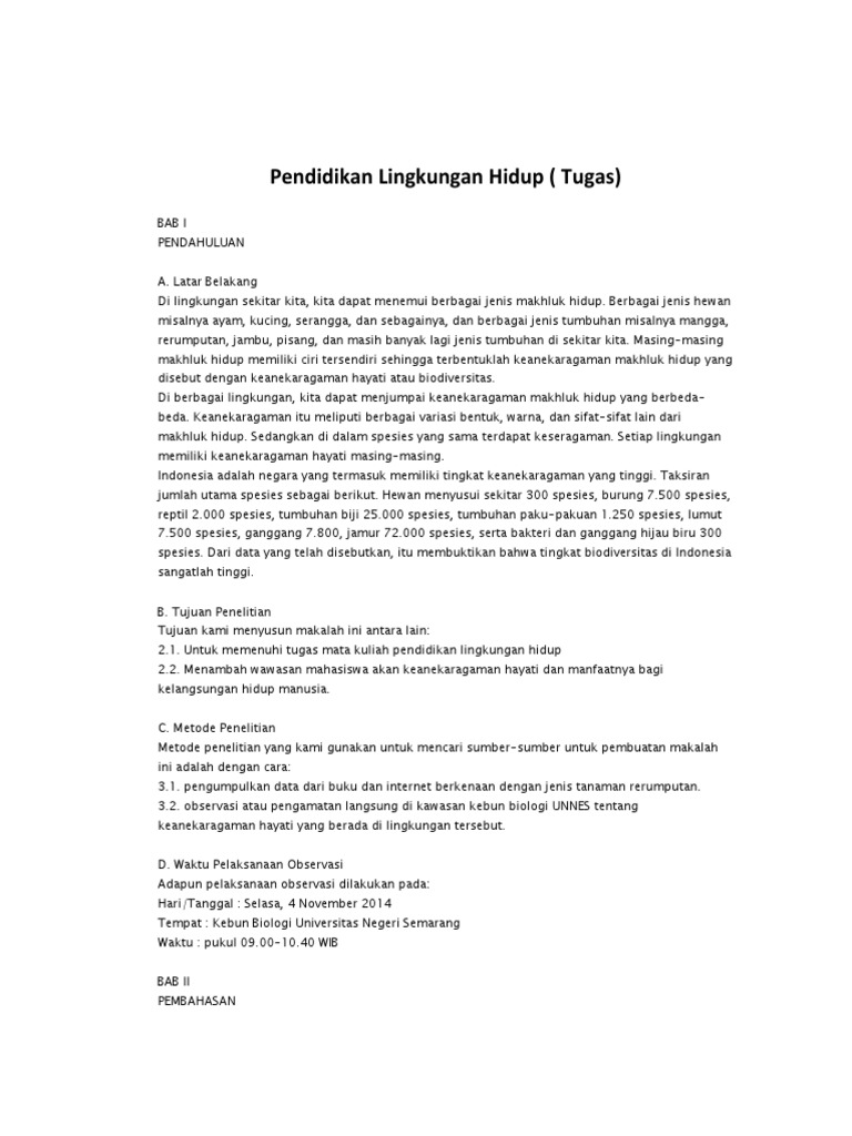 Kata Pengantar Makalah Pendidikan Lingkungan Hidup